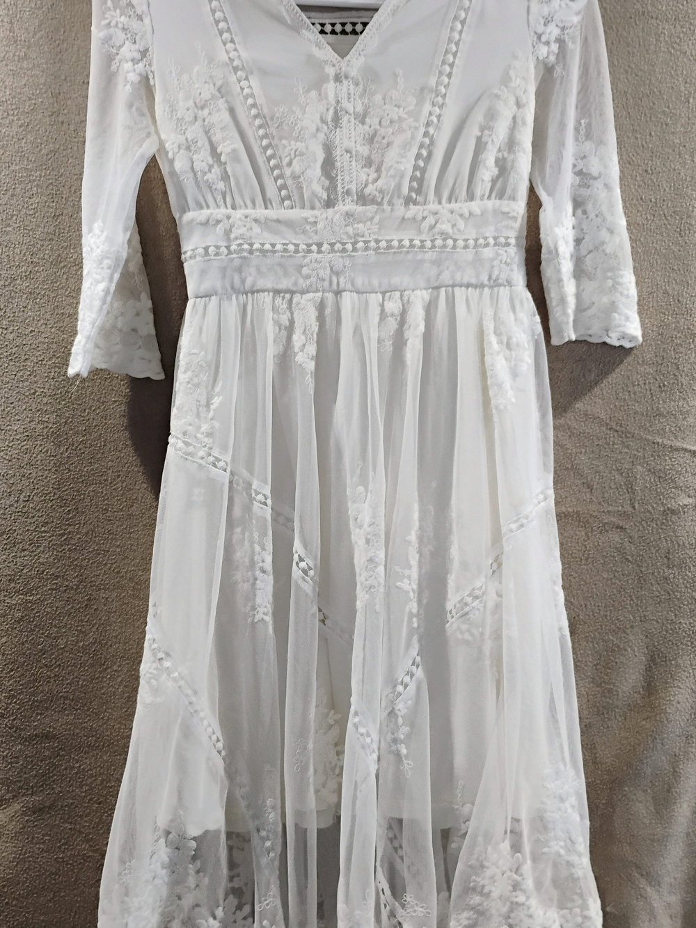 White Embroidered Midi Dress with V-Neck